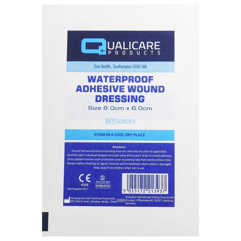 Full Box 100, 8cm x 6cm Qualicare Adhesive Clear First Aid Waterproof Dressings
